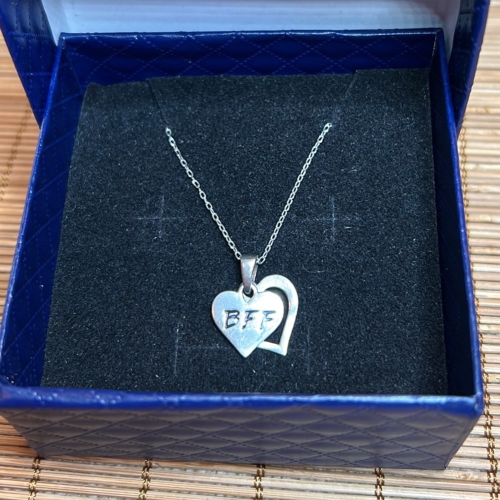925 Silver Italy “BFF” Heart 1/2”’ Pendant Necklace 18” Chain in Gift Box.